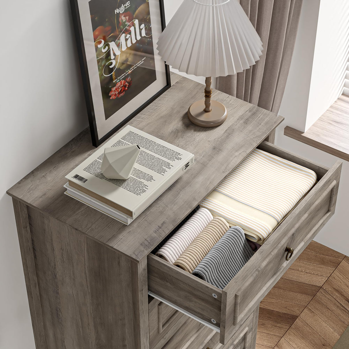 HOSTACK 6 Drawers Dresser, 52" Tall Dresser, Vertical 6 Drawer Dresser, Modern Farmhouse Chest of Drawers, Wood Closet Dresser Storage Dresser Chest for Living Room, Hallway, Entryway, Ash Grey HOSTACK