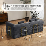79" Convertible Sofa Bed with Fixed-Shape Frame & Removable Armrests, Modular Corduroy Sleeper Sofa, Folding Mattress Couch for Small Spaces - No Assembly Needed in Dark Gray (Includes 2 Pillows) SAVENICA