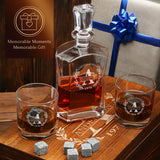 Personalized Whiskey Decanter and Stones Set - Customized Gift for Him - Men, Dad, Father - Engraved Old Fashioned Decanter, Glasses, 9 Granite Stones in Container, Coasters, Tongs in Wooden Gift Box Frolk