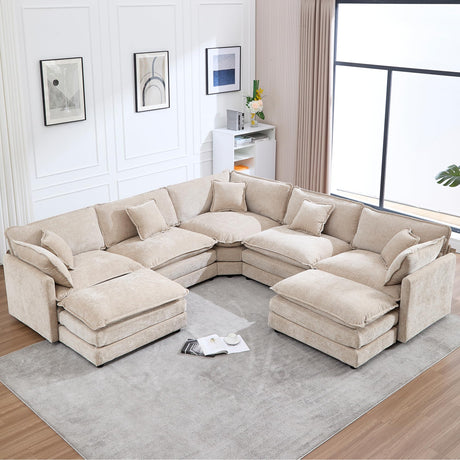GNIXUU Cloud Couch Oversized Modular Sectional Sofa for Living Room, Modern Chenille 7 Seater Corner Sofa with Deep Seat, Large U-Shaped Couch Set for Spacious Space Apartment, Camel GNIXUU