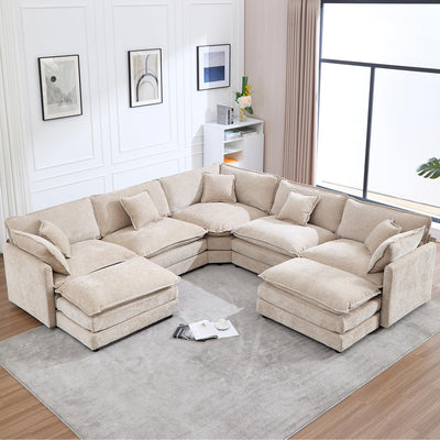 GNIXUU Cloud Couch Oversized Modular Sectional Sofa for Living Room, Modern Chenille 7 Seater Corner Sofa with Deep Seat, Large U-Shaped Couch Set for Spacious Space Apartment, Camel