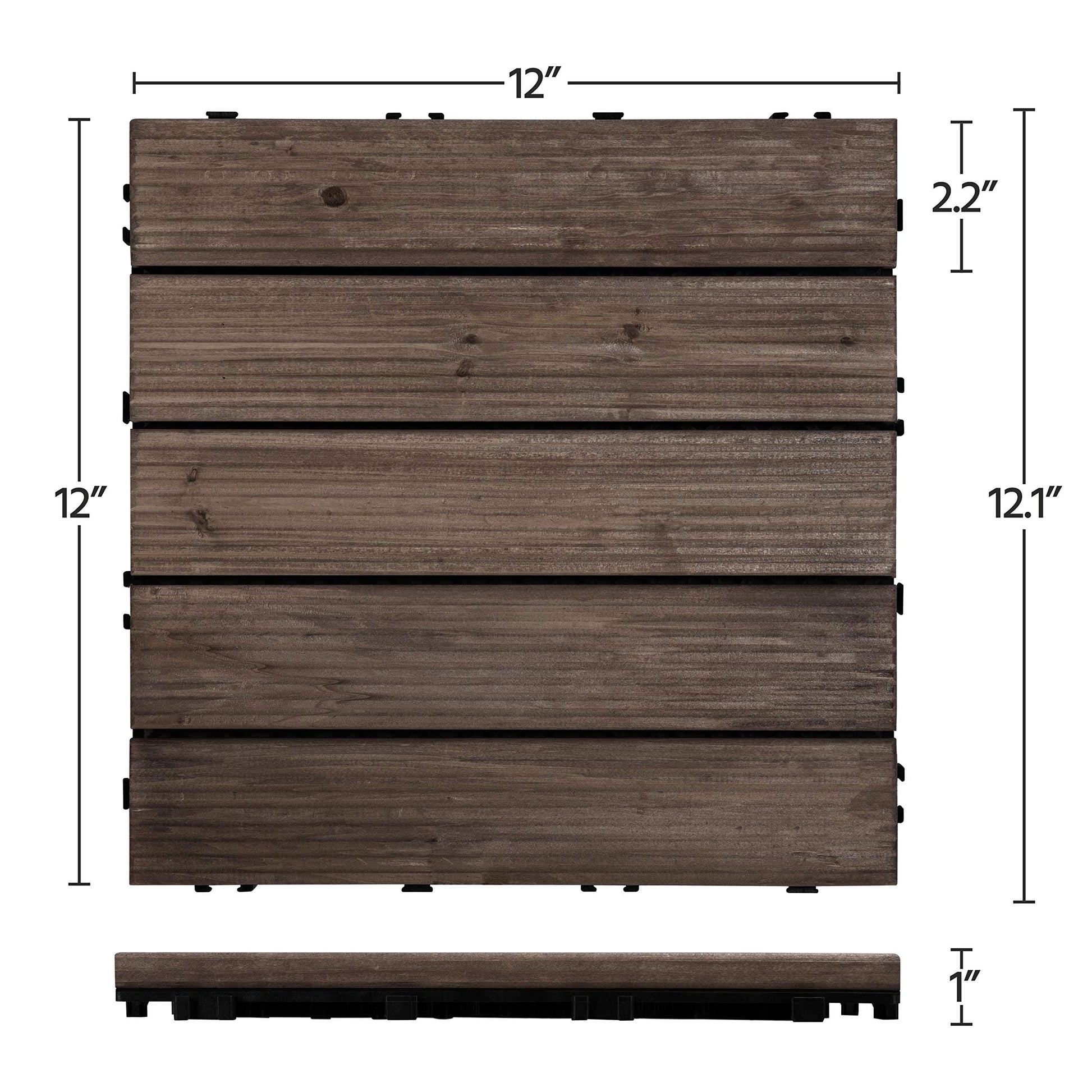 Topeakmart 12 x 12in Patio Tiles Wood Floor Deck Tiles Interlocking Wooden Composite Decking Floor Tiles Outdoor for Garage Patio Garden Deck Poolside Black 11PCS - WoodArtSupply