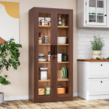 Metal Storage Cabinet with Lock and Glass Doors,Glass Display Cabinet,Tall Storage Cabinets,Locking Curio Cabinets with 5 Shelves for Collectibles,Home,Office,Living Room SISESOL