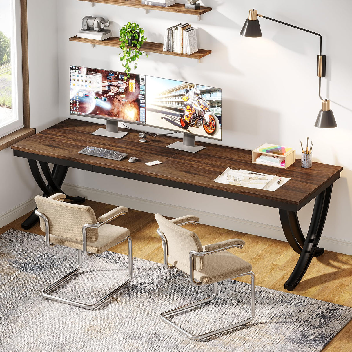 Tribesigns 2-Person Office Computer Desk, 78.7-Inch Extra Long Desk, Large Double Desk for Home Office, Workstation Work Desk for Two People with Stylish Legs, Rustic Brown Tribesigns