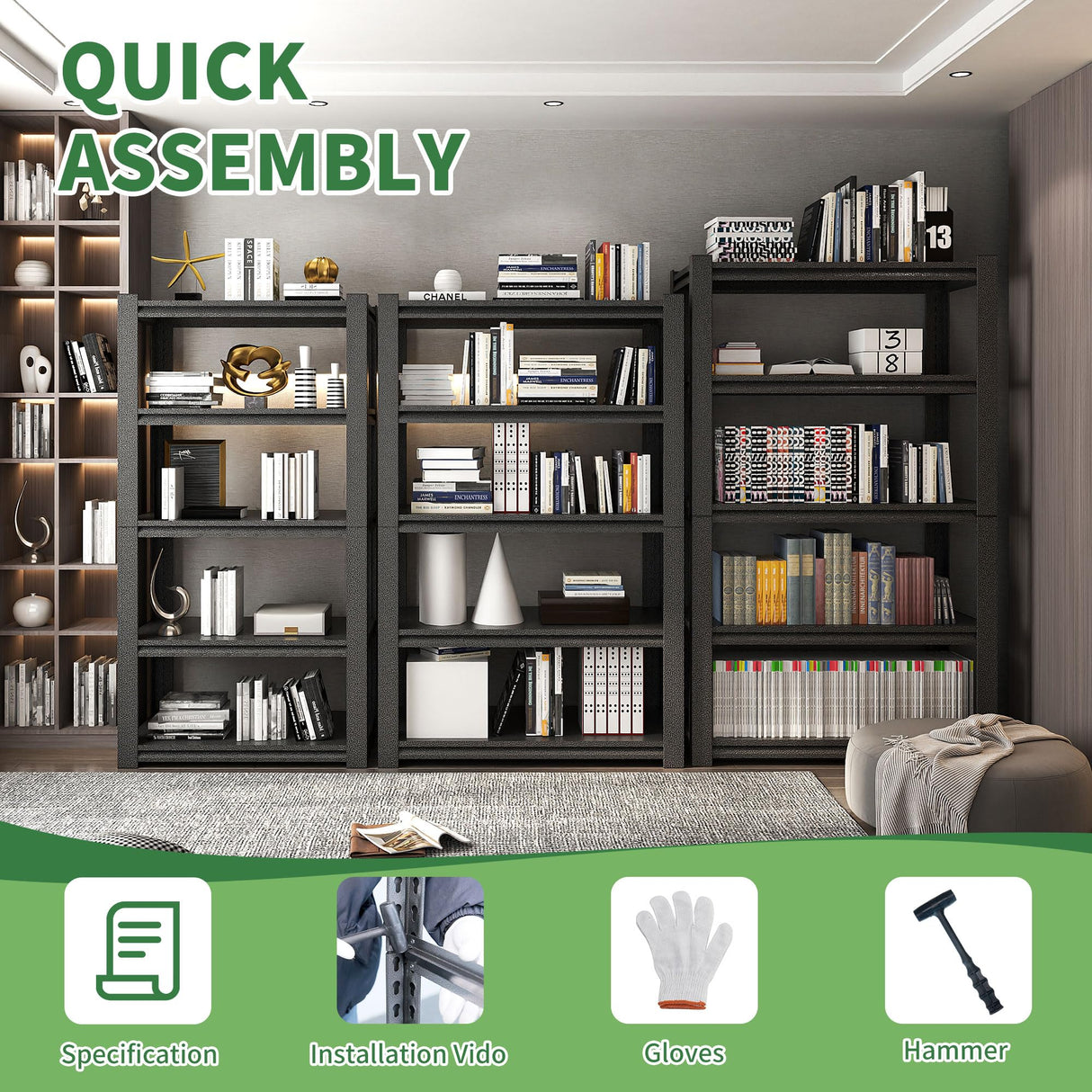 VIYET 78" H Garage Shelves, Garage Shelving Heavy Duty, 3000Lbs 5 Tier Adjustable Garage Storage Shelves Suitable for Warehouse, Basement, Workshop,Require Assembly, 18" D*48" W *78" H(Black) VIYET