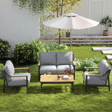 Jocoevol 4 Pieces Outdoor Sofa Conversation Set, 4 Seats Couch Set with Table, Metal Frame Rope Weaving Design UV Resistance Waterproof for Patio Garden Balcony, Grey Jocoevol