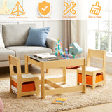 Kids Table and Chair Set, 3 in 1 Wooden Activity Table with Storage Drawer for Toddlers Drawing, Reading, Crafts, Play, 2 in 1 Detachable Tabletop GTOLV
