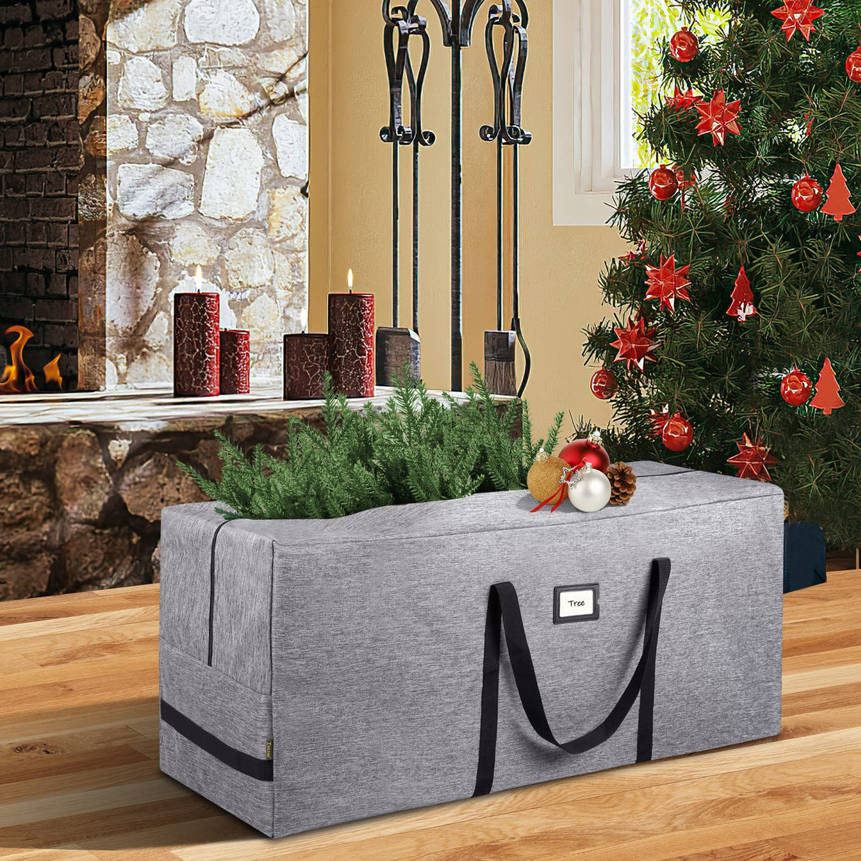 BALEINE 7.5 ft Christmas Tree Storage Bag, Heavy Duty 900D Oxford Fabric with Reinforced Handles and Dual Zippers Wide Opening, Extra Large Storage Container for Trees and Decorations (Grey) BALEINE