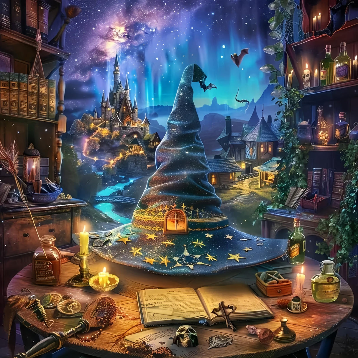 BYGFHLYW 5D Diamond Painting Kits for Adults, Magical Hat Diamond Art Kits for Adults Beginner, DIY Full Drill Diamond Dot Gem Painting for Home Wall Decor 13.7x13.7 inch BYGFHLYW