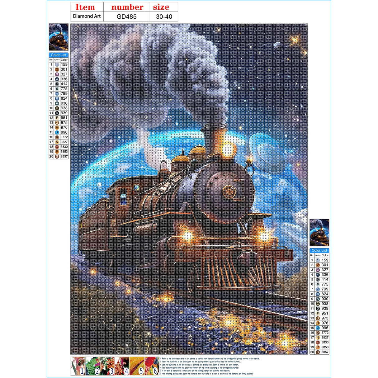 GDYEEH DIY Fantasy Train 5D Diamond Art Kits, Round Full Drill Sparkling Starry Sky Diamond Painting Picture, Steam Train Painting by Numbers Art Kits for Adults Beginners Home Wall Decor 12x16 inch GDYEEH