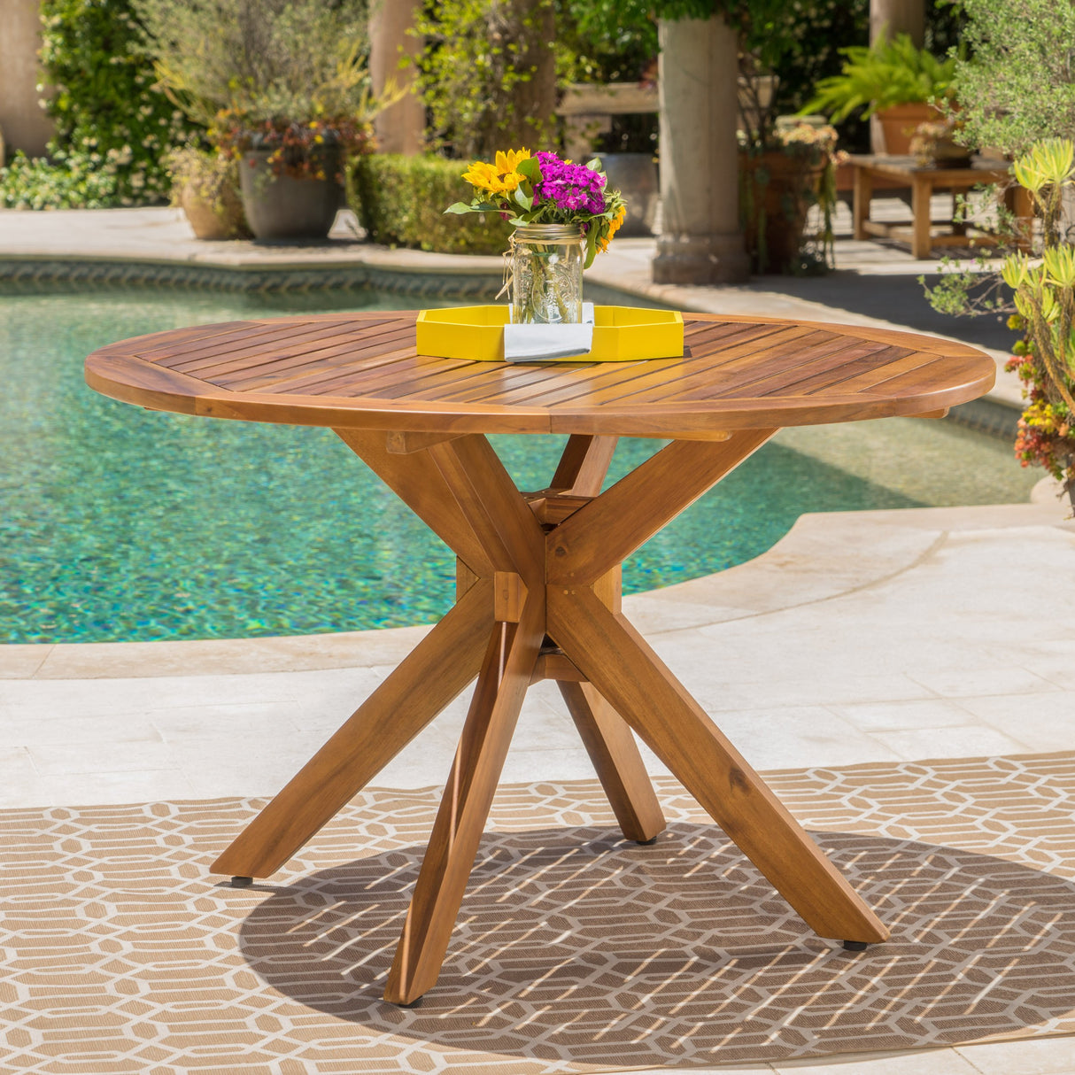 Christopher Knight Home Stamford Outdoor Acacia Wood Round Dining Table, Teak Finish Christopher Knight Home