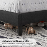 Feonase Twin Bed Frame, Upholstered Bed Frame with Charging Station, Wingback Storage Headboard, No Box Spring Needed, Noise-Free, Dark Gray Feonase