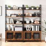 GarveeHome Bookshelf with Doors Industrial Bookcase with 4 Tiers Open Storage Shelf 70.87 in Tall Bookshelves Rustic Display Rack Cabinet for Bedroom, Living Room, Home Office, Brown GarveeHome