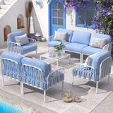 UDPATIO Resin Oversized Patio Furniture Set, Modular DIY Outdoor Sectional Sofa Set, All Weather UV Patio Conversation Set with 5.4'' Thick Cushion for Backyard, Deck, 8pcs Blue White UDPATIO