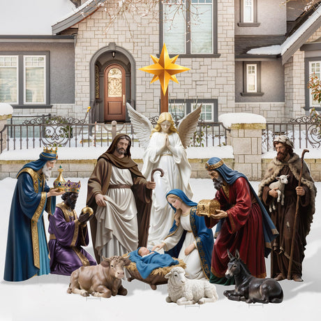 Vivantia 11 Pcs 4.6ft Christmas Nativity Scene Yard Signs Large Holy Jesus Birth Lawn Decor with Metal Stakes Religious Jesus Birth Manger Scene Merry Xmas Outdoor Decorations for Christian Home Lawn Vivantia