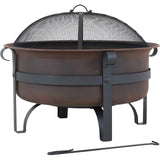 Sunnydaze 29-Inch Bronze Cauldron Wood-Burning Fire Pit Bowl - Includes Portable Poker and Spark Screen Sunnydaze