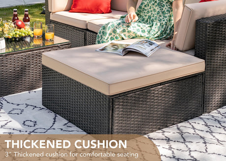 Devoko 5 Pieces Patio Furniture Sets All Weather Outdoor Sectional Patio Sofa Manual Weaving Wicker Rattan Patio Seating Sofas with Cushion and Glass Table(Beige) Devoko