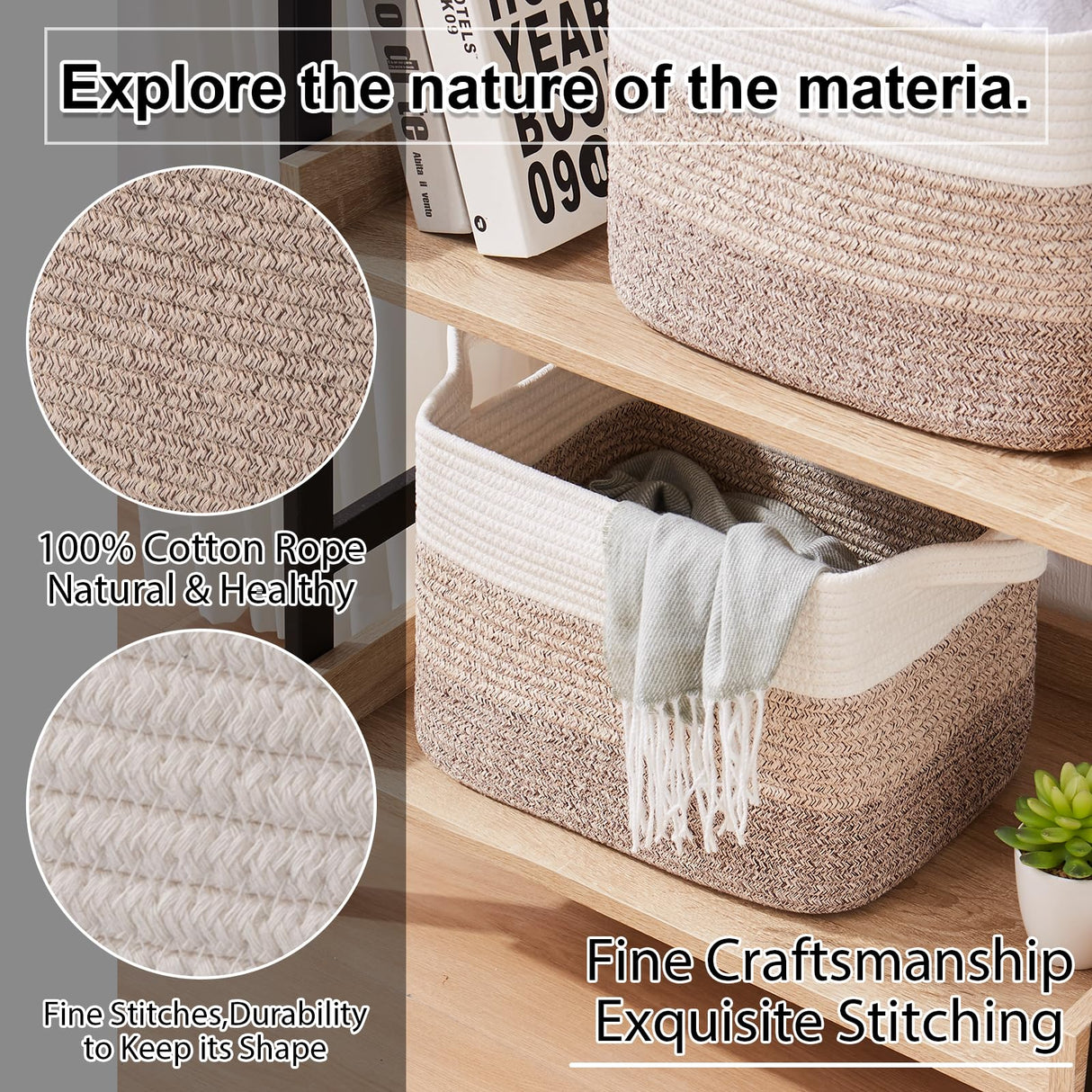 OIAHOMY Storage Basket, Woven Baskets for Storage, Cotton Rope Basket for toys,Towel Baskets for Bathroom - Pack of 3, Gradient Yellow OIAHOMY