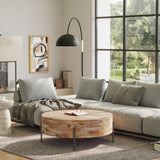 SIMPLIHOME Rayburn Drum Coffee Table - 38 inch Wide Solid Mango Wood Round Living Room Table in Natural, Modern Industrial Center Table for Family Room with Black Metal Legs and Large Surface SIMPLIHOME