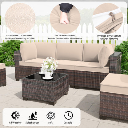 RTDTD Outdoor Patio Furniture Set, 9 Pieces Outdoor Furniture All Weather Patio Sectional Sofa PE Wicker Modular Conversation Sets with Coffee Table,8 Chairs & Seat Clips(Brown) - WoodArtSupply