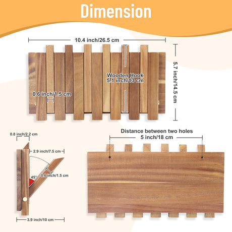 KYIAANY Coat Rack Wall for Farmhouse: Wood Rustic 6 Hooks Mount 10.4inch Retractable Wall Mounted for Small Spaces Entryway Hallway Bathroom for Hanging Jacket Towel Backpack Bag KYIAANY