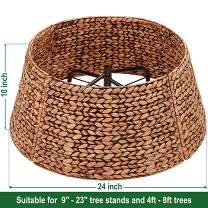 CENBOSS Christmas Tree Collar, Rattan Xmas Tree Collar for Artificial Trees, Woven Wicker Christmas Tree Skirt, Tree Stand Base Cover, Tree Basket Base Box, Christmas Tree Ring (Brown Wash, 24 inch)