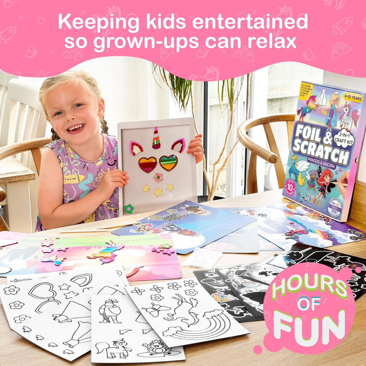 Craftikit ® Award-Winning Unicorn and Princess Foil Art & Rainbow Scratch Art for Kids- 2-in-1 Arts and Crafts Kit for Kids Ages 4-10 - Unicorn Crafts for Girls Ages 4, 5, 6, 7, 8, 9, 10 Craftikit