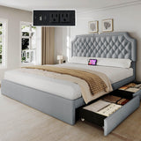 YITAHOME King Size Bed Frame with Adjustable Headboard, 4 Storage Drawers and Charging Station, Linen Upholstered Bed Frame with Button Tufted, No Box Spring Needed, Fast Assembly, Noise-Free, Grey YITAHOME