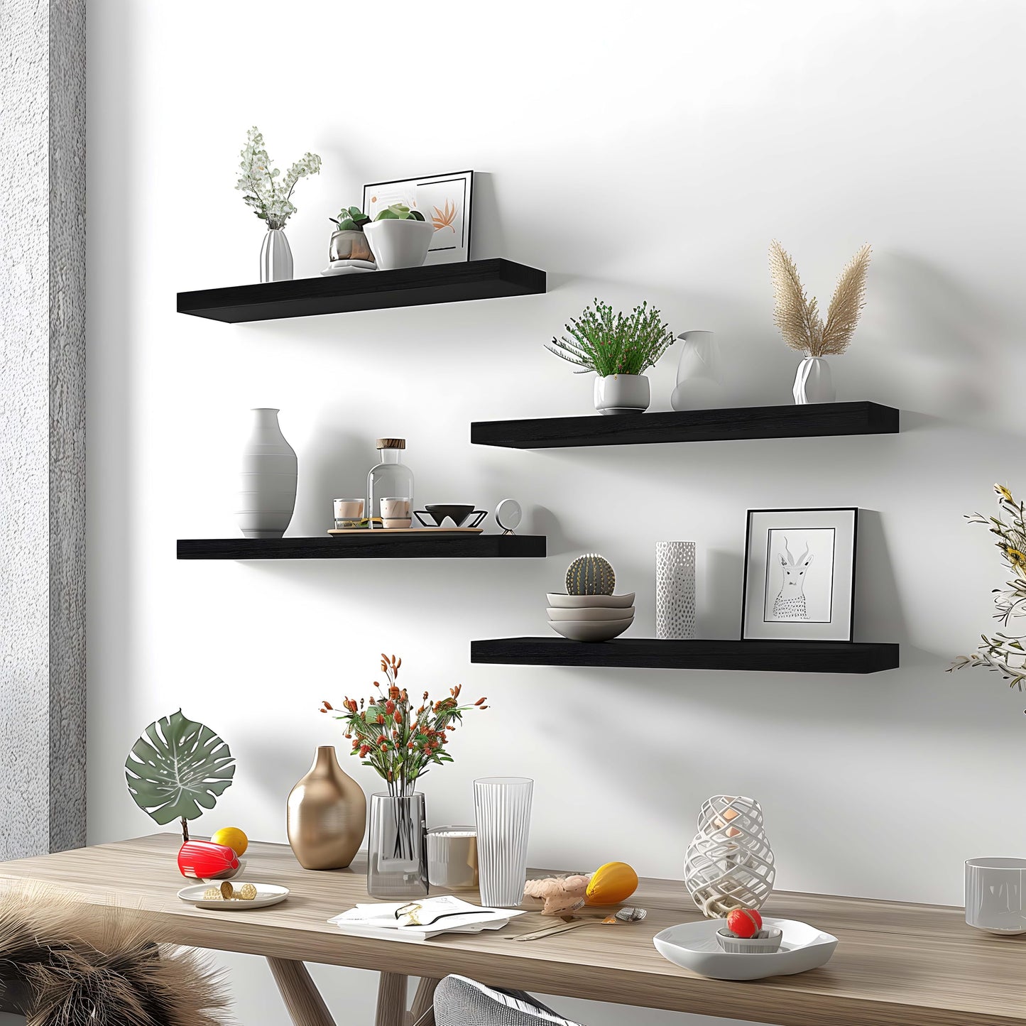 GXYAWPJ Farmhouse Floating Shelves for Wall, Rustic Black Wall Shelves for Bedroom, Set of 6 Wood Shelves for Room Wall - WoodArtSupply