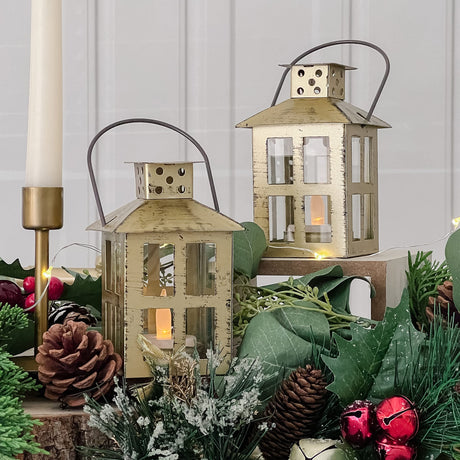 Kate Aspen Vintage Antique Gold Distressed Lantern - Small Rustic Candle Lantern Decoration, Centerpiece, Party Favor,14110GD Kate Aspen