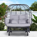 Outdoor Double Egg Chair Patio Chairs - 500lbs Capacity for 2 Person, Oversized Wicker Rocking Glider Chair with Steel Stand, Hand-Woven Lounge Chair Nest Loveseat for Indoor, Porch, Backyard, Balcony Brafab