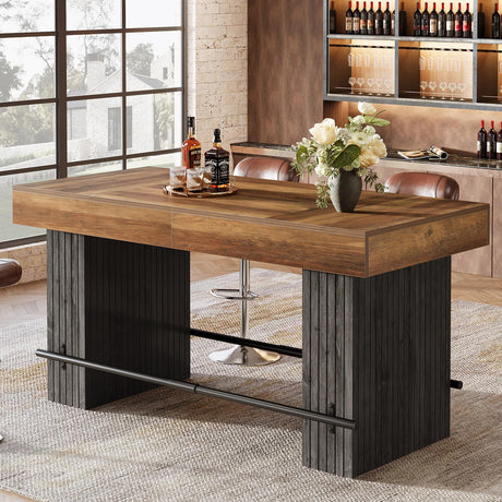 Tribesigns 63 Inch Bar Table, Industrial Counter Height Pub Dining Table, Rectangular Home Bar Units with Metal Footrest for Home Kitchen, Dining Room, Bistro Tribesigns