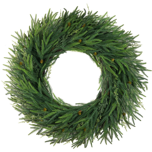 30" Norfolk Pine Wreath for Front Door,Christmas Spring Summer Wreath Greenery aound Year, DIY Large Artificial Greenery Christmas Outdoor Wreath for Porch,Window,Farmhouse,Home,Holiday,Hanging Decor