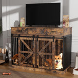 kepptory 48'' Dog Crate Furniture with Removable Divider & Storage Drawers, Wooden Double Dog Cage TV Stand with 2 Sliding Barn Doors, Multi-Functional Dog Crate End Table for Indoor use (Retro Brown) kepptory