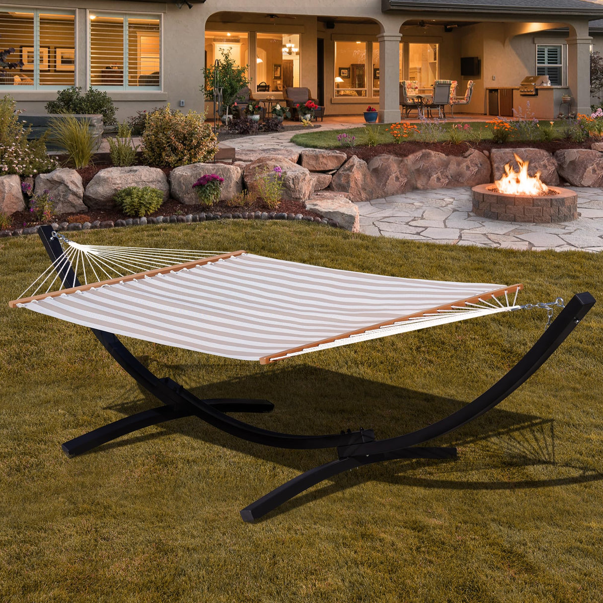 Lazy Daze Hammocks Metal Arc Hammock Stand with Chains Fit 9-11 FT Hammocks, 2-Person Weather-Resistant Steel Curved Heavy Duty Hammock Stand 500 LB Capacity for Outdoor, Black Lazy Daze Hammocks