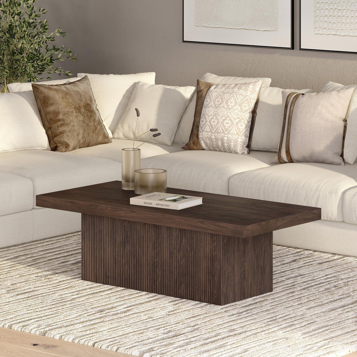 Henn&Hart 48" Wide Rectangular Coffee Table in Alder Brown, for Home, Living Room, Bedroom, Entertainment Room, Office Henn&Hart