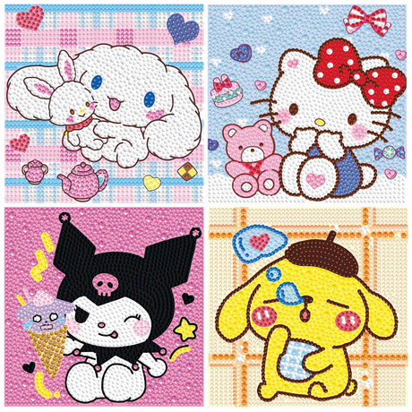 Diamond Art Kits for Kids Ages 8-12, 4 Pcs Cartoon Diamond Painting Mosaic Kits for Girls and Boys, Full Drill Crystal Art Kits for Home Wall Decor, 6" x 6" Anime Themed DIY Craft Gifts for Children Parkuetechno