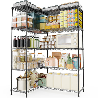 M MZG 5 Tiers Storage Shelves Load 1500LBS, Metal Shelving Wire Metal Shelving Unit Shelves for Storage Adjustable Garage Shelving for Pantry Kitchen Garage Black 15.8" D x 33.5" W x 70.5" H