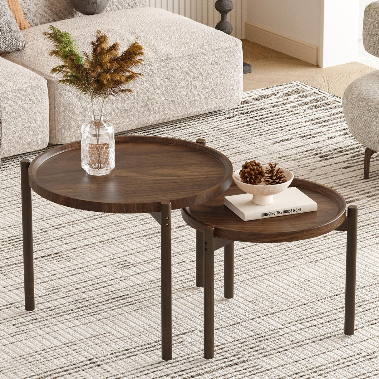 Round Nesting Coffee Tables Set of 2,Round End Table,Small Nesting Tables,Side Table,for for Living Room Bedroom Balcony BEARUT
