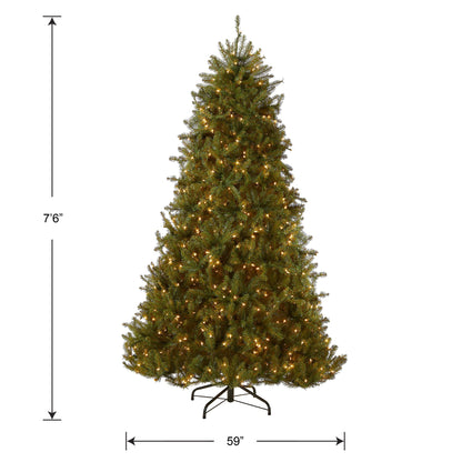 National Tree Company Pre-Lit Artificial Full Christmas Tree, Green, Dunhill Fir, White Lights, Includes Stand, 7.5 Feet