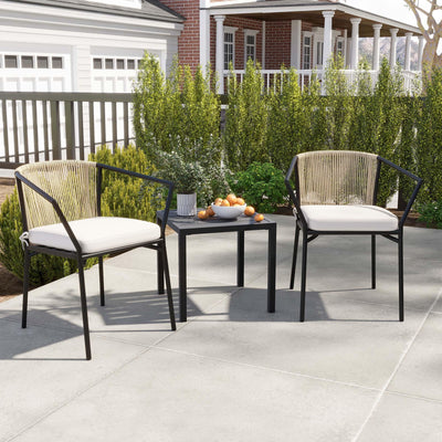 DWVO 3 Pieces Patio Set Wicker Furniture Outdoor Table and Chairs Rattan Chair Conversation Sets with Cushions & Coffee Table for Porch Backyard Poolside Garden, Beige