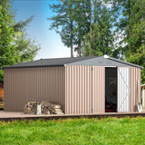 AECOJOY 12' x 12' Shed Metal, Outdoor Storage Sheds & Outdoor Storage 12' x 12' with Lockable Doors, Large Steel Yard Shed, Utility and Tool Storage for Garden, Backyard, Patio, Outside use in Grey AECOJOY