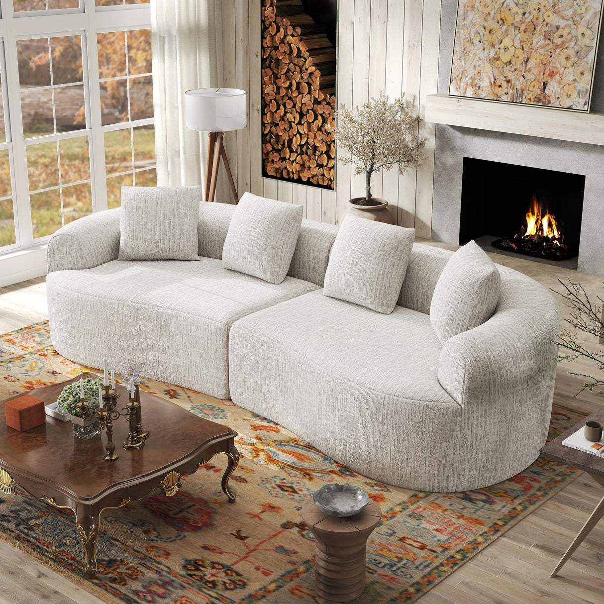 110" Modular Sectional Sofa for Living Room,4 Seater Cloud Couch with 4 Pillows - Boneless Curved Sofa Couch, No Assembly Required,1 Beige Luxanimarion