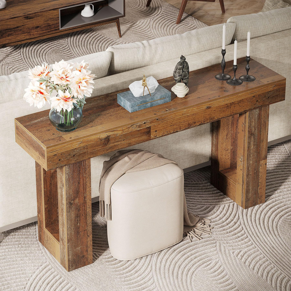 Tribesigns 63-Inch Long Console Table, Wooden Rectangular Sofa Table Behind The Couch, Farmhouse Entryway Table for Entrance, Hallway, Living Room (Mix Brown) Tribesigns