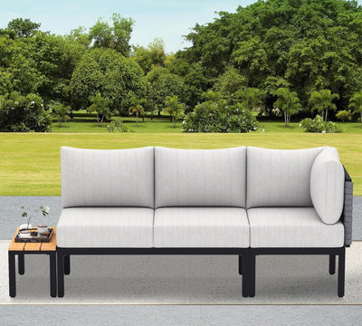 PIZZELLO Patio Furniture Sets Metal Frame All Weather Outdoor Sectional Patio Sofa Convertible Patio Seating Sofas with 6" Cushions and Faux Wood Coffee Table(Beige)