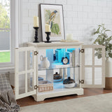 KEIKI Curio Cabinet, Lighted Glass Display Cabinet w/ 2 Glass Doors & Adjustable Shelves, Lighted Showcase with LED Light Strip, White KEIKI