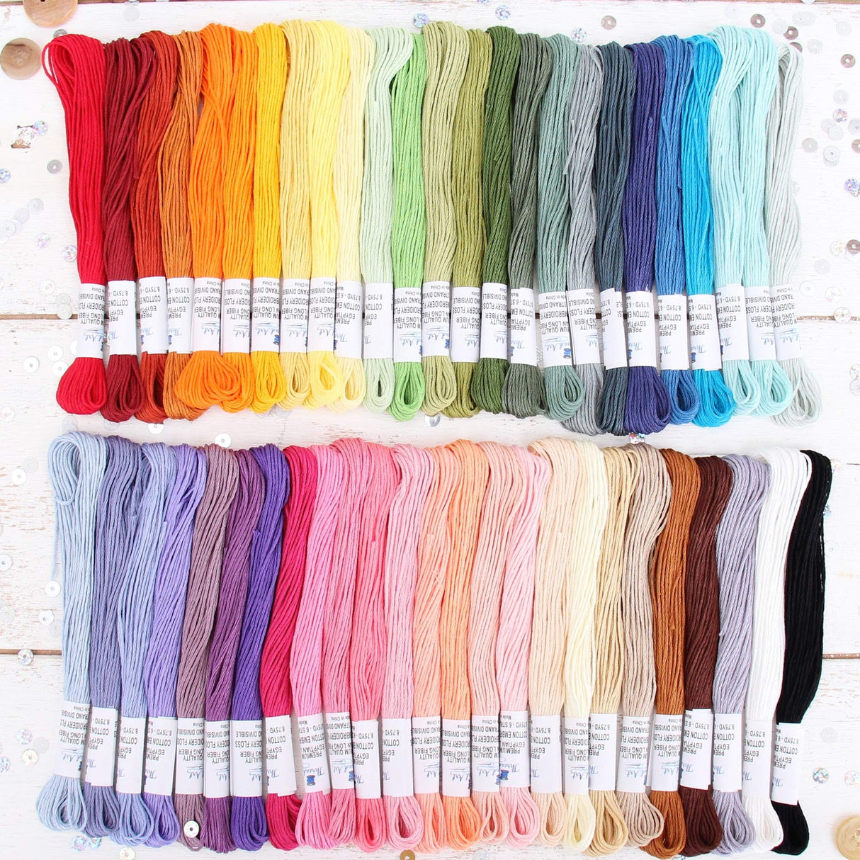 ThreadArt Huge 50 Color Premium Egyptian Long Fiber Cotton Embroidery Floss Thread Kit - Six Strand Set for Hand Embroidery, Friendship Bracelets, Cross Stitch and Crafts Threadart