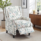 Wingback Recliner Chair, Floral Fabric Pushback Recliner Chair, Upholstered Armchair Push Back Recliner, Rivet Trim Single Sofa Accent Chair with Wood Legs for Living Room, Bird Lumibee