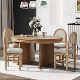 Harper & Bright Designs 5-Piece Extendable Dining Table Set, Functional Round Dining Table and 4 Upholstered Chairs with Rattan Backrests for Dining Room and Kitchen (Natural Wood Wash) Harper & Bright Designs