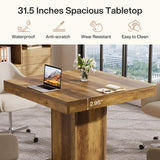 Tribesigns Square Conference Table for 4, 31.5-Inch Small Meeting Table with Heavy Duty Pedestal Base, Mid Century Modern Seminar Boardroom Table for Office Conference Room (Rustic Brown) Tribesigns